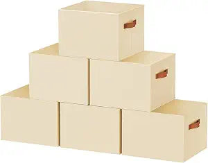 6 Pack Large Closet Storage Baskets Bins for Shelves, Collapsible Fabric Closet Organizers and Storage with Polyester Handles, Decorative Baskets for Organizing Clothes, Towels, Linen Closet 14"x10"