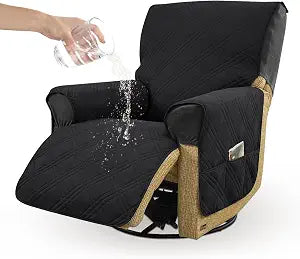 100% Waterproof Recliner Chair Covers,1-Piece Couch Covers for Reclining Chair/Sofa Covers Washable Furniture Protector with Elastic Straps Pocket for Kids, Pets (Black)