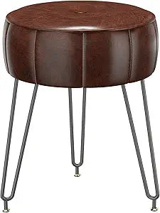 YMYNY Vanity Stool Chair, Pumpkin Style Faux Leather Stool, Pouf Couch Stool, Modern Multifunctional Make-up Stool for Bedroom, Living Room 12.6" D12.6" W17.32" H Brown UHBD036Z