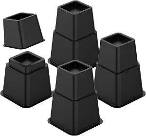 Adjustable Bed Risers 3, 5, 8 Inch Heavy Duty, Stackable Furniture Riser Set of 4 Bed Lifts for Couch, Sofa, Chair, Table & Desk, Under Bed Storage, College Dorms Supports Up to 1,300 Lbs, Black