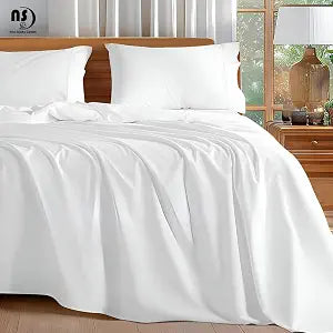 4 Piece Queen Size Cotton Sheet Set White Solid 10-18" Deep Pocket
