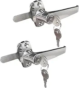 2 Sets Handle Cam Lock,L-Type Locking Door Handle,Cabinet Handle Lock for Metal Cabinet and Locker Doors,for Outdoor Equipment Cabinet Door&File Cabinets (Chrome)