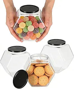 Plastic Candy Jars, 4 Pack 129 oz Cookie Containers Plastic Cookie Jar Hexagon Candy Jars With Lids, Reusable Storage Jar For Kitchen, Dry Food, Dog Food, Coffee Pod,Laundry Pod