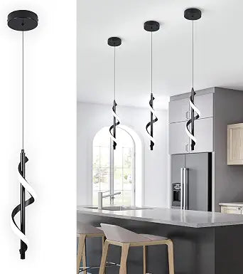 Modern Led Pendant Light Fixtures,6000K Cool White Black Led Pendant Lighting for Kitchen Island,Adjustable Height Hanging Light Fixtures for Kitchen Dining Room Living Room,1 Pack