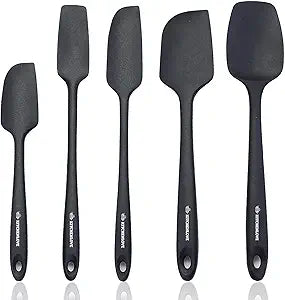 KITCHENLOVE Premium 600F Heat Resistant 5 Piece Silicone Spatula Set for Baking, Cooking, Mixing - Non-Stick with High Grade S-Iron Steel Core - One Piece Seamless Design - BPA Free (Black)