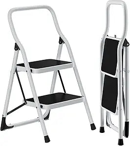 SOLADDER 2 Step Stool, Folding Step Ladder with Wide Anti-Slip Pedal & Safety Lock, Step Stool for Kitchen, Bathroom, Office, 300lbs Capacity