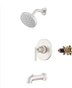 Pfister Capistrano Tub & Shower Trim Kit 1-Handle Multi-Function Shower Head with Valve and Cartridge Spot Defense Brushed Nickel Finish Water-Efficient 8P8WS2CSOSGS