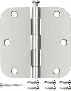 6 Pack Brushed Nickel Door Hinges 3.5 Inch with 5/8" Radius Corners