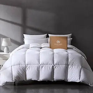 Pacific Coast Luxury White Goose Feather Down Fiber Comforter King Size, All Season Hotel Collection Duvet Insert, Ultra Soft, Breathable Bedding Comforter with 8 Corner Tabs, 106x90 Inch White