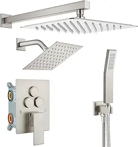 gotonovo Bathroom Shower Faucet Set Push Button Diverter Rainfall Shower System Shower head and Handheld Set Shower Trim Kit Wall Mount 10 Inch Showerhead with 6 Inch Showerhead Brushed Nickel