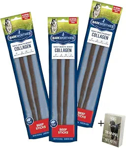 Premium Collagen Beef Sticks for Dogs - 3 Pack 12 inch Daily Health Collagen Boost Chews - 6 Count Grain Free, Long Lasting, Rawhide Free Dog Treats for Aggressive Chewers Dog Pack & eBook