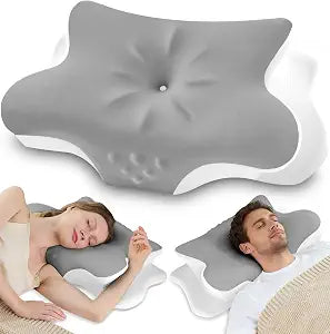 Cervical Neck Pillow for Pain Relief  Ergonomic Memory Foam Pillow for Side Sleeper Contour Orthopedic Bed Cooling Pillow for Neck Support  Ideal Christmas Birthday Gift for Women Men - Grey