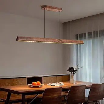 45" Wood Linear Pendant Light, Dimmable Kitchen Island Lighting with Remote, 30W LED Island Lights for Kitchen, Adjustable Linear Chandelier for Dinning Room Light Fixture, Bar, Pool Table - Walnut