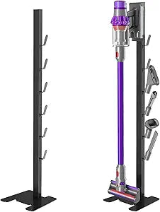 XIGOO Heavy-Duty Dyson Vacuum Stand for Gen5detect V15 V12 V11 V10 V8 V7 V6, Freestanding Vacuum Stand for Dyson Cordless Vacuum, Metal Docking Station with 6 Hooks, No-Drill Organizer, Black