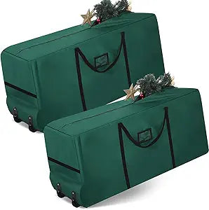 2 Pcs Christmas Tree Storage Heavy Duty Containers 7.5 ft Zippered Rolling Tree Storage Bag Christmas Box Bag with Wheels and Handles for Disassembled(Green)