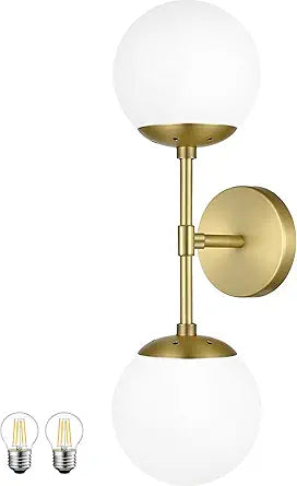 KoKo&Yukina Mid Century Modern Bathroom Lights Gold Vanity Light Fixtures Globe Sconce 2-Light Bathroom Gold Vanity Light Mid Century Glass Globe Wall Lights