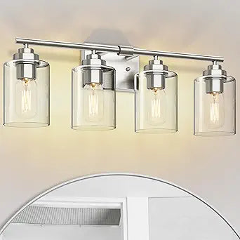 SKEJAO Bathroom Vanity Light Over Mirror,Bathroom Light Fixture Wall Sconce Lighting for Bedroom,Living Room (Nickel, 4-Light)