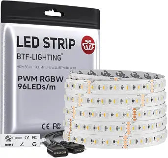 BTF-LIGHTING RGBW LED Strip 16.4ft/5m 96LEDs/m 24V DC,Warm White,IP30 12mm