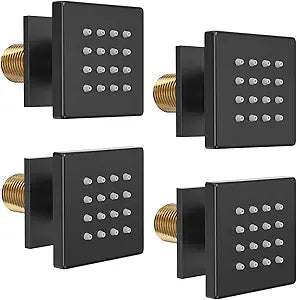 Shower Body Spray Jets, Matte Black Brass Square Shower Body Sprayer Spa Massage Showerhead Wall Mount Nozzles NPT 1/2-4PCS (Matte Black)