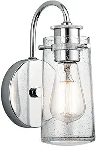 Kichler Braelyn 9.5" Wall Sconce in Chrome, 1-Light Industrial Wall Mount with Clear Seeded Glass, (9.5" H x 5" W), 45457CH