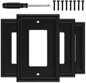 Matte Black Decorative Single Decorator Switch Covers Wall Plate-4 Pack