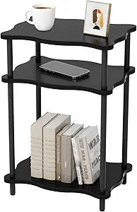 THUMEYE 3-Tier Side Table, 15.7x11.8x23 Space-Saving End Table with Solid Wood Legs, Tool-Free Assembly Nightstand for Bedroom Living Room, Black