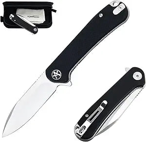 ALBATROSS EDC Folding Pocket Knife - 3" D2 Steel Blade, Green G10 Handle, Smooth Flipper, Outdoor Survival Tool FK059 (Black)