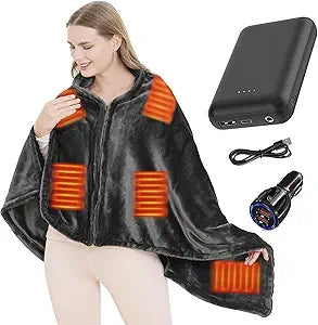 Cordless Heated Shawl,USB Heated Blanket Throw, Wearable & Portable Heating Electric Blanket for Adults, Large Size 71"  36",3 Levels & 8 Heating Zone Shawl for Indoor & Outdoor, Dark Grey