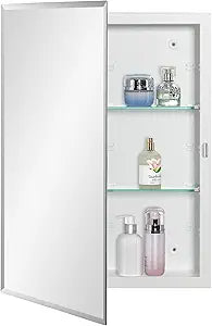 IDYLLOR Bathroom Medicine Cabinet with Beveled Edge Mirrored Door 16 x 22 inch, Recessed or Surface Mount, with Adjustable Glass Shelves