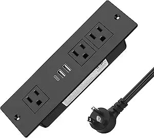 HEZI Recessed Power Strip with USB Ports, Flush Mount, Max 20W, 3FT, Black