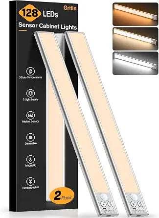 Gritin 14.7inch Under Cabinet Lighting Rechargeable 2 Pack
