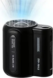 fuliying Waist Fan Portable Rechargeable  4500mAh Battery Lasts 10 Hours, 3-Speed Personal Clip-On Fan, Hands-Free Wearable Mini Cooling Fans for Outdoor Work, Construction, Fishing, Camping