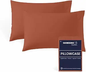 SGI bedding King Size Pillowcases Set of 2, 100% Egyptian Cotton Terracotta Pillow Covers, Hotel Quality, Soft Breathable Machine Washable, Shrink & Fade Resistant, Open Closure
