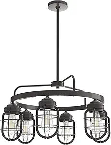 Hunter - Starklake 6-light Noble Bronze, Large Chandelier, Dimmable, Wagon Wheel Shaped, for Bedrooms, Kitchens, Dining, Living Rooms - 19041