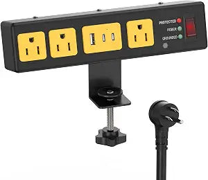 JUNNUJ Desk Clamp Surge Protector USB, Heavy Duty, 4FT, 65W, 1.