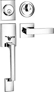 Berlin Modisch Single Cylinder HandleSet with Lever Door Handle (for Entrance and Front Door) Reversible for Right and Left Handed and a Single Cylinder deadbolt Handle Set Polished Chrome Finish