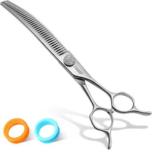 8.0'' Curved Chunkers Shears for Dog Grooming Professional Magic Pet Grooming Scissors Japan VG10 Steel 38 Teeth for Large Dogs (8 in, Curved Chunkers)