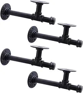 3/4" Industrial Pipe Shelf Brackets, Black Iron Wall Mounted DIY Shelving Brackets Hanging Custom Pipe Brackets for Floating Shelves (4, 10 Inch)