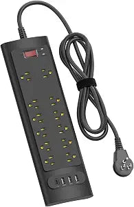 Surge Protector Power Strip with 12 Outlets, 3 USB A and 1 USB C Port(PD 20W), 5FT Flat Plug Extension Cord, Wall Mounted Outlet Extender for Home Office Dorm Gaming Room
