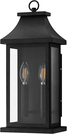 18" Outdoor Light Fixture, 1 Pack Modern Outdoor Wall Light, 2-Light Black Outside Lights for House, Wall Sconce for Garages, Courtyards and Porches