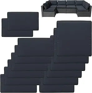 14Pcs Patio Cushion Covers Replacement Splashproof UV-Resistant Inelastic Covers with Zippers, Max Compatible 23.6x23.6x3.9 inch Patio Cushion, for 7 Pcs Outdoor Patio Furniture Sets
