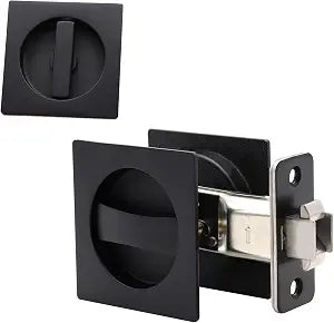 Dontay Pocket Door Passage Lock,Double Sided Rotation Privacy Lock with Large Lever,No Key Flush Mount Latch,Fits Bed&Bath Room Doors Thickness 1-3/8 to 2-3/16 inch(Matte Black,1)