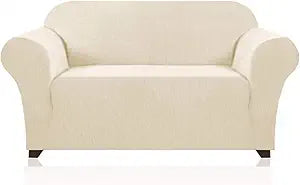 PrinceDeco Stretch Loveseat Sofa Cover Slipcover Couch Cover for 2 Cushion Sofa Washable Sofa Cover for Pets Friendly Furniture Protector Covers with Non Slip Bottom(Loveseat, Biscotti Beige)