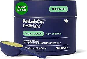 PetLab Co. ProBright Dental Powder - Dog Breath Freshener - Teeth Cleaning Made Easy  Targets Tartar & Bad Breath - Formulated for Small Dogs - Packaging May Vary