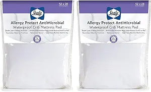 Sealy Baby Allergy Protect Antimicrobial Fitted Waterproof Infant Crib Mattress Protector Pad and Toddler Bed Cover, Durable & Comfortable Topper, Machine Washable & Dryer Friendly, 52 x 28- White