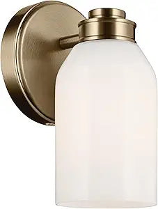Kichler Shae 5" 1-Light Wall Sconce Bathroom Vanity Light Fixture with White Opal Glass in Champagne Bronze, Modern Style for Vanity Mirror, Fireplace, Hallway (8.25" H x 5" W), 55200CPZ