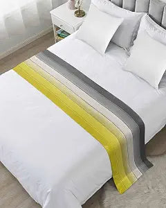 Yellow Grey Ombre Bed Runners for King Size Bed, Decorative Bed Throws for Foot of Bed, Farmhouse Aesthetics Gray Wooden Bed Runner Sofa Throw Bedding Scarf Protector Slipcover for Bedroom/Hotel