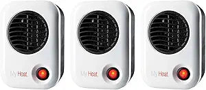 Lasko 101 MyHeat 200 Watt Small Energy Efficient Portable Electric Ceramic Space Heater w/Cool Touch Exterior for Office Desk & Home, White (3 Pack)