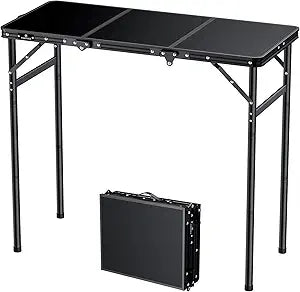 FUNYKICH 3ft Camping Folding Table with 3 Height(35.4'' Lx15.7'' W), Max Height 29.4'' Portable Small Outdoor Tables, Lightweight Beach Table with Carry Handle for Camping, Backyard, Picnic, Handcraft