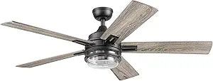 Honeywell Ceiling Fans Myers Park, 52 Inch Contemporary Indoor LED Ceiling Fan with Light, Remote Control, Dual Mounting Options, 5 Dual Finish Blades, Reversible Airflow - 51861-01 (Matte Black)